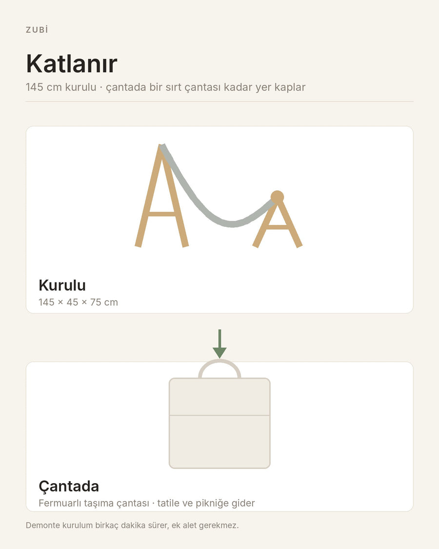 ZUBİ çocuk hamağı katlanır — taşıma çantasında kompakt