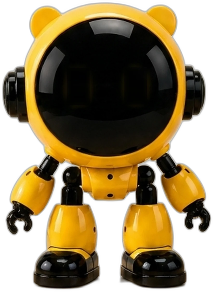 ZUBİ yapay zekâ robotu — sarı gövde, parlak siyah yüz, iki beyaz göz